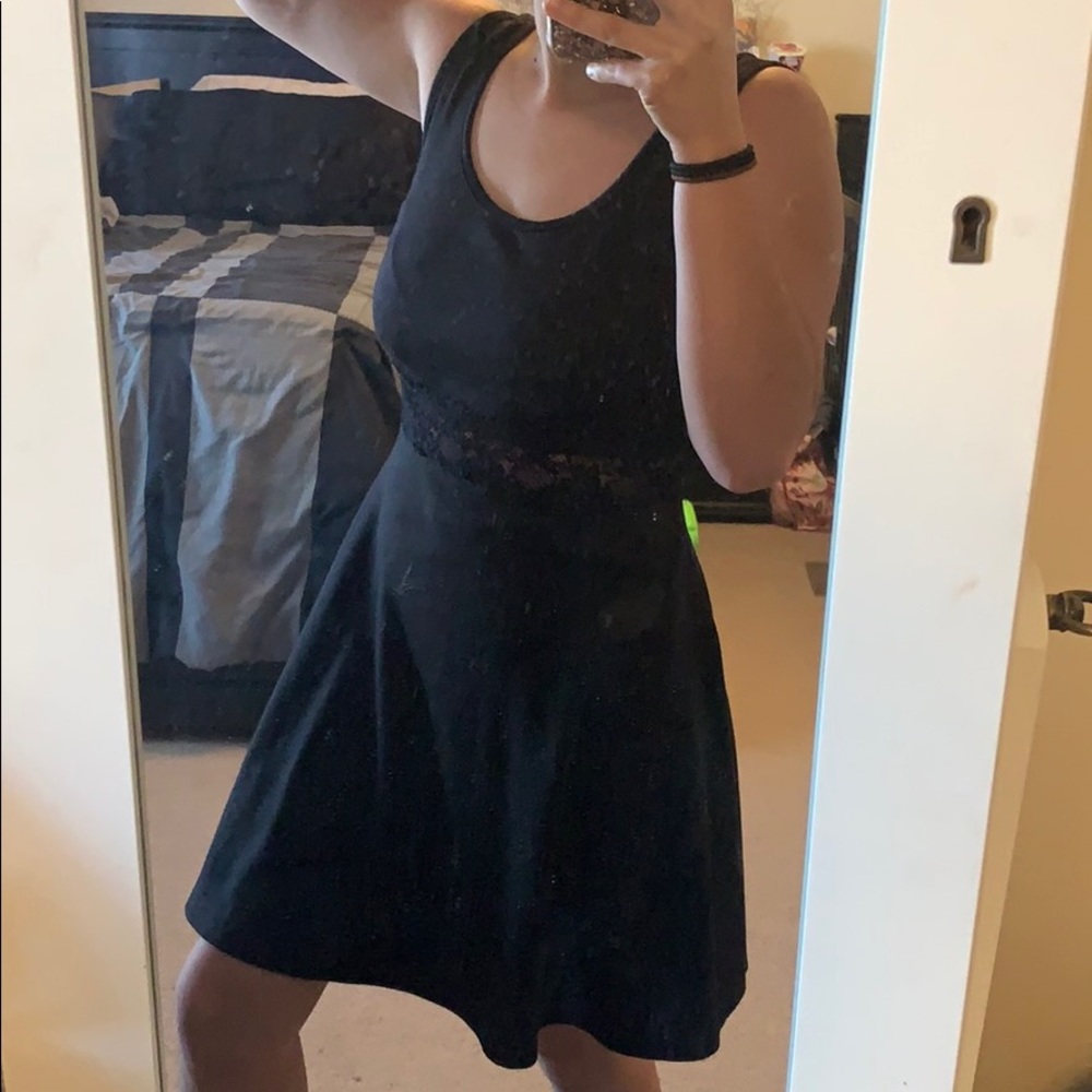 VIBE Black Mini Dress with Lace belt line